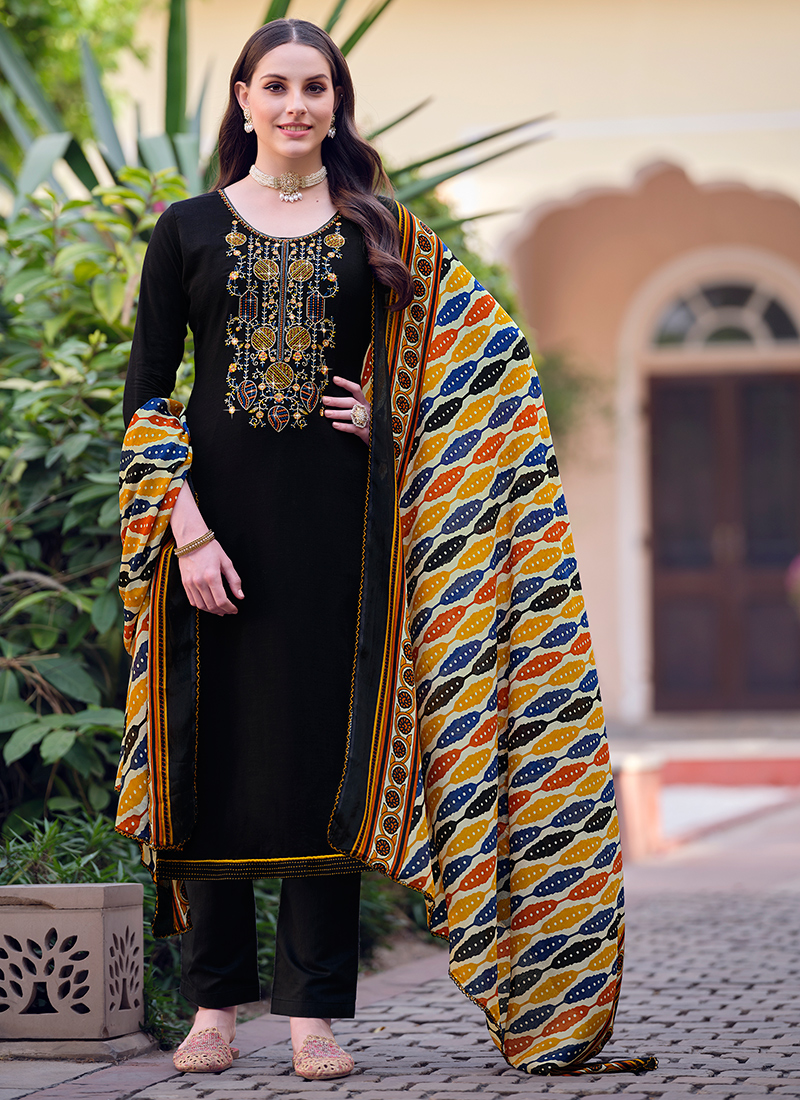 Black 14Kg Rayon Pant Salwar Suits